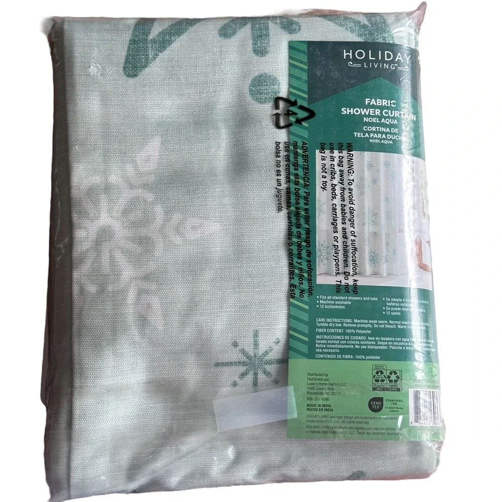 Holiday Living 72-in W x‎ 72-in L Green With Snowflakes Fabric Shower Curtain